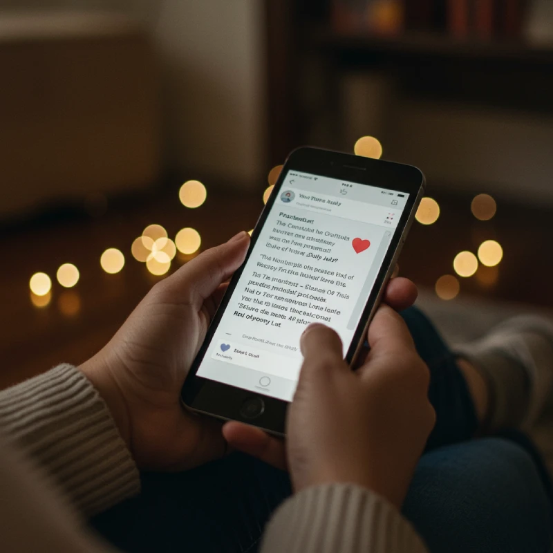 Hands holding a smartphone displaying a calm, reflective 4th of July social media post about freedom and peace, in a soft-focused peaceful setting with subtle patriotic hints, conveying mindful digital gratitude.