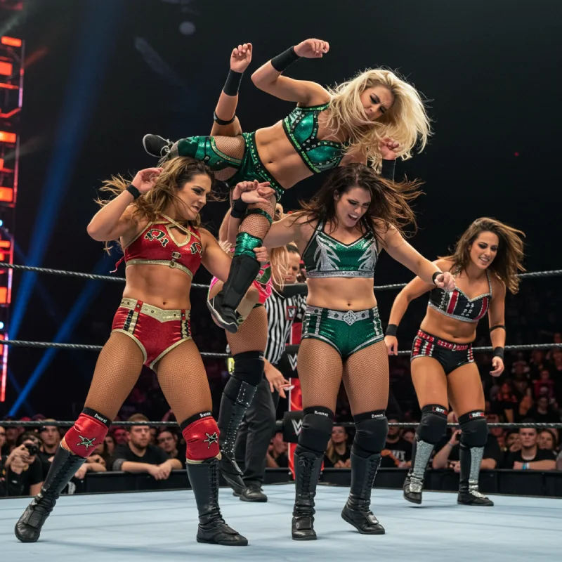 Dynamic image of female wrestlers in action, celebrating a groundbreaking showcase of women's wrestling, with the caption 'A Groundbreaking Showcase of Women's Wrestling!
