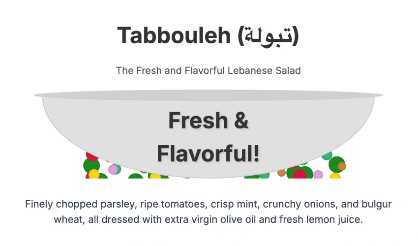 A vibrant bowl of fresh Tabbouleh salad with parsley, tomatoes, and bulgur.